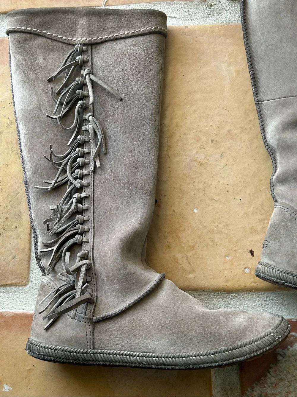 UGG Mammoth Genuine Shearling Water Resistant Knee Suede Fringe Knee-High Boot 8